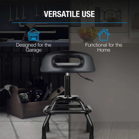 Backrest Shop Stool For Garage And Workshop Adjustable 22 To 28 Inches 360 Swivel With Footrest in garage setting