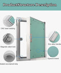 Top Notch Paintable Drywall Access Panel For A Crisp Wall Or Ceiling Finish Hides Messy Cables And Ductwork Heavy Duty Aluminum Build showing details like CNC welding and zinc alloy handle.