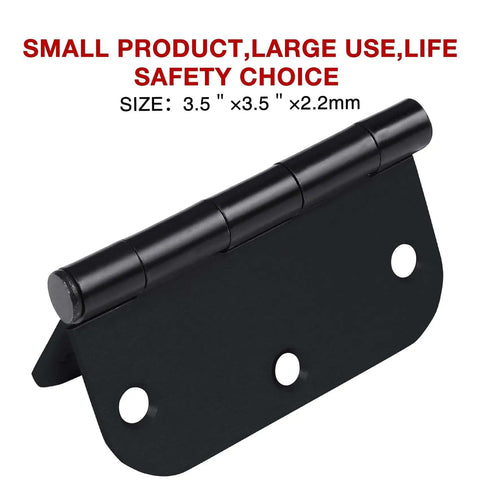 Matte Black 3.5 X 3.5 Inch Door Hinges Heavy Duty Interior Removable Pin 42 Pack, hinge with three screw holes, close-up view