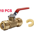 Pack of 10 1/2 Inch Push-Fit Full Port Ball Valves for Potable Water and Hydronic Systems, Connects PEX CPVC Copper