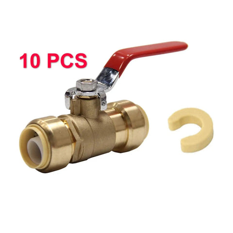 Pack of 10 1/2 Inch Push-Fit Full Port Ball Valves for Potable Water and Hydronic Systems, Connects PEX CPVC Copper