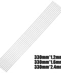 10 Pack 316L Stainless Steel Welding Rods, 1.2mm 1.6mm 2.4mm Optional, 330mm Long Electrodes in three size options displayed