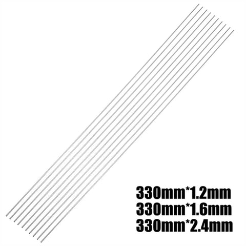 10 Pack 316L Stainless Steel Welding Rods, 1.2mm 1.6mm 2.4mm Optional, 330mm Long Electrodes in three size options displayed