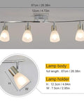 4-Light Foldable Track Lighting with Glass Shades, S Shaped Ceiling Fixture dimensions and lamp holder details