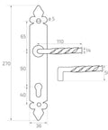Diagram of Heavy Duty Black Powder Coated Door Hardware Set With 90mm Lock Spacing Exterior Gate Knob Handle Solid Kit
