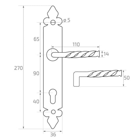 Diagram of Heavy Duty Black Powder Coated Door Hardware Set With 90mm Lock Spacing Exterior Gate Knob Handle Solid Kit