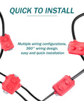 Two Pack 30A DC Circuit Breaker With Auto Reset For 12V And 24V Systems, Thermal Overcurrent Protection, Rugged Auto Reset Design, Easy Install With 10 32 Terminal Block, Perfect For Auto Marine RV Wiring And Power Circuits. red auto-reset DC circuit breakers on black wires