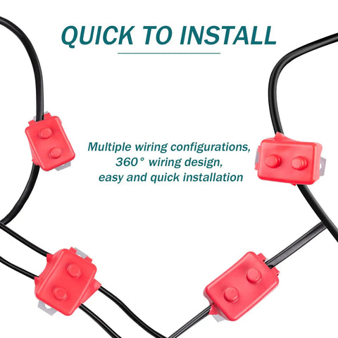 Two Pack 30A DC Circuit Breaker With Auto Reset For 12V And 24V Systems, Thermal Overcurrent Protection, Rugged Auto Reset Design, Easy Install With 10 32 Terminal Block, Perfect For Auto Marine RV Wiring And Power Circuits. red auto-reset DC circuit breakers on black wires