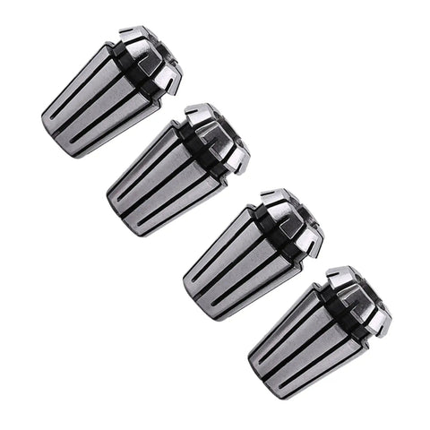 Ultra Precise 15 Pcs ER11 Spring Collet Set For CNC Engraving Milling Lathe With 65Mn Steel Gripping Tools From 1 To 7mm Range Top Notch, four steel collets arranged side by side.