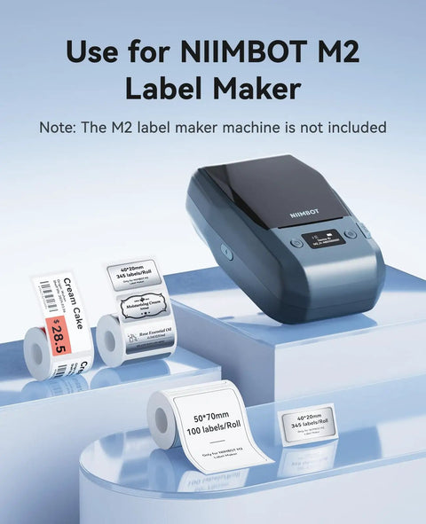 Holographic Thermal Transfer Labels 1.57 Inch By 0.78 Inch 40x20mm For M2 M3 Printer One Roll With 345 Labels shown with printer.