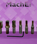 MT3 Shank Rotary Broach Set With 7 Piece HSS Square Punches displayed on purple background with sizes visible