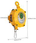 Retractable Spring Balancer For Tools With Adjustable Tension From 19.8 To 33.1 Lbs, yellow body, gauge dial, and 1.5m wire rope