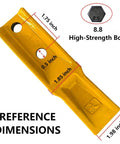 Image showing dimensions of Two Piece Excavator Tooth Type Skid Steer Loader Backhoe Set With Pins Quick Change Teeth For Mini Excavators