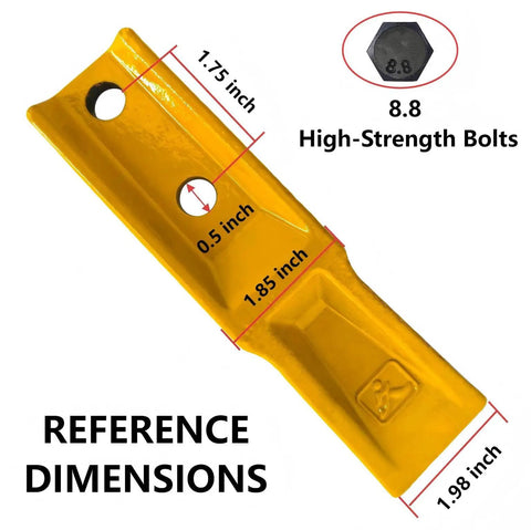 Image showing dimensions of Two Piece Excavator Tooth Type Skid Steer Loader Backhoe Set With Pins Quick Change Teeth For Mini Excavators