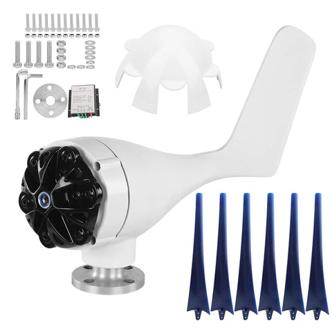 800W Wind Turbine Generator Kit With 6 Nylon Blades And Controller For Boats Terraces Cabins Blue Finish