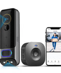 Wireless Video Doorbell With Dual Cams Front Door Security Cam And Ground View Includes Chime No Monthly Fee 2K HDR Night Vision