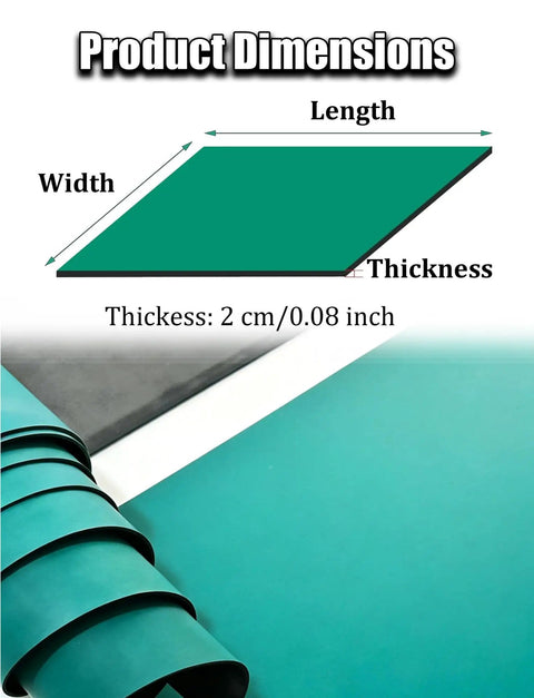 Electronics Soldering Workbench Mat Anti Static Flexible Rubber Pad with dimensions and thickness details shown
