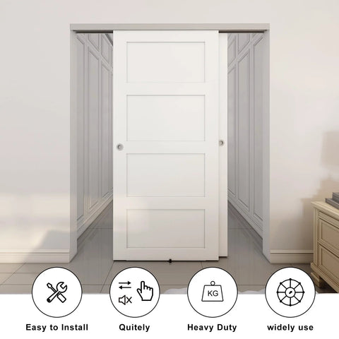 Heavy Duty Bypass Sliding Closet Door Hardware Set With Soft Close Mechanism For Two Doors, Smooth Quiet Operation installed