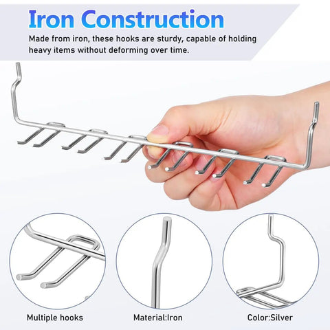 Two Pack Multi Prong Pegboard Accessories Organizer Kit with Tool Storage Hooks made of iron for workshop and home garage.