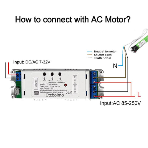 WiFi smart linear actuator motor controller in a white enclosure with dual screw-terminal blocks Otcbimo