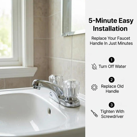 Clear Acrylic Faucet Handles Replacement Kit Two Pack With Screwdriver For D Shaped Stems Universal Fit installation steps.