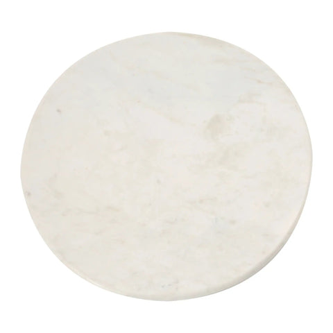 Top Shelf Smooth Spin White Marble Lazy Susan 14 Inch Rolling Turntable For Kitchen Counters and Game Nights, showing a smooth white marble surface.