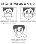 Instructions on how to wear KN95 Face Masks 100 Pack 5-Ply Breathable Cup Dust Disposable Masks For Adults And Teens, High Filtration To 95 Percent.
