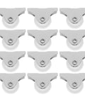12pcs Inch Rigid PP Directional Caster Wheel for Furniture DIY, white plastic wheels on a flat plate, top view.