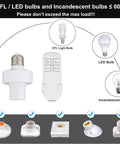 Remote Control Light Socket With Timer Kit For E26 And E27 Bulbs, Wireless Wall Mounted Lamp Holder Switch, diagram of compatible bulbs