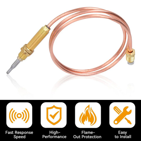 Gas Thermocouple With M8x1 End Nut And Head Tip Sensor For Outdoor Gas Setups, Pro Grade, 60 Cm Overall Length, 5.5 By 1 Cm Probe