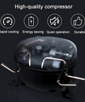 High-quality compressor for Fast Freeze Countertop Ice Maker Produces Nine Fresh Cubes In Eight Minutes showing durable design.