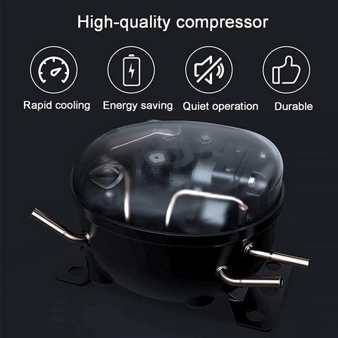 High-quality compressor for Fast Freeze Countertop Ice Maker Produces Nine Fresh Cubes In Eight Minutes showing durable design.