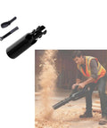 Airflow Booster Turbo Extension for Leaf Blowers in use, fits 2 to 4 inch nozzles, doubles air pressure and speed, black 1PC