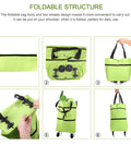 6-step folding process of 2 In 1 Foldable Shopping Cart With Wheels And Waterproof Tote, showing compact storage design and portable use.