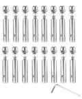 Built Tough 304 Stainless Steel Cable Railing Hardware Kit Featuring Thread Swage Tension End Fittings And Heavy Duty Toggle Anchors For 1/8 Inch Wire Rope Deck Installations including swage terminals and an Allen wrench.