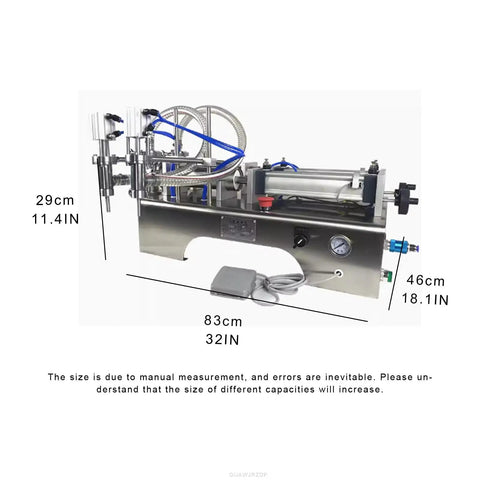Heavy Duty Double Head Pneumatic Bottle Filler With Stainless Steel Body For Oils Liquids And Paste, Hella Flexible Controls and dimensions 83cm x 46cm x 29cm.