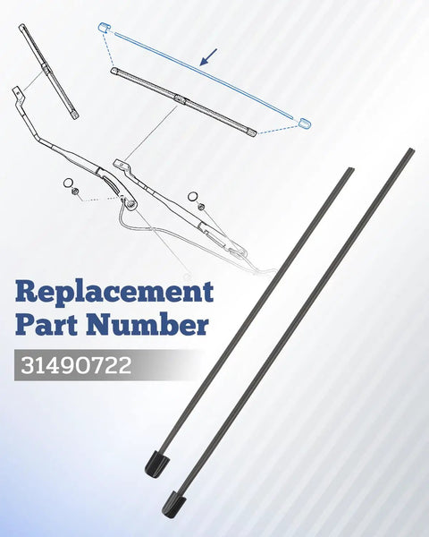 Diagram of Volvo XC60 Front Windshield Wiper Blade Refills Kit Two Pack For 2018 To 2025 part number 31490722
