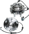 4WD Wheel Bearing Hub Assembly Set For Nissan Frontier And Pathfinder, 6 Lug With ABS, Front And Rear Hubs, Fits 2005 To 2019 Frontier And 2005 To 2012 Pathfinder 4x4 Models, Includes Replacement Part Numbers 515065 541003, Beefed Up 4x4 Upgrade showing front and rear hubs with ABS wiring