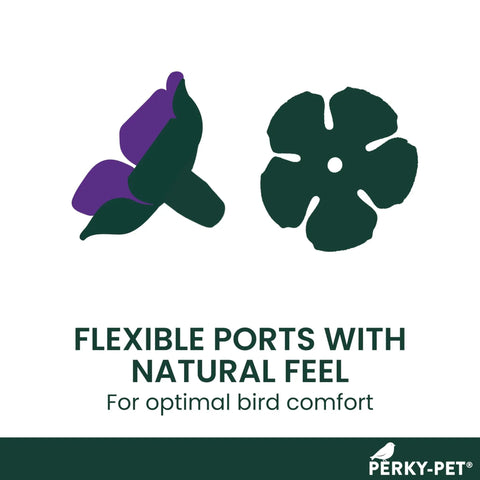 Graphic showing flexible ports for the Window Mount Hummingbird Feeder With Perches, 8 Oz Nectar Capacity, Three