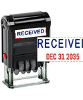 Premium Self Inking Date Stamp With Blue And Red Ink Perfect For Received Docs displaying received stamp with date.