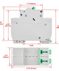 Dimensions of DC Miniature Circuit Breaker 2-Pole 40 Amp Non-Polarized Type B 12V-110V DC MCB with 6kA Breaking Capacity.