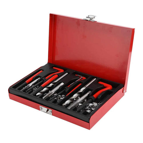 88 Piece Thread Repair Kit For M6 M8 M10 Threads Pro Grade Heavy Duty Steel Alloy Insert Tool Set in red storage box