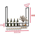 Ceiling Mounted Wine Rack With Glass And Bottle Holder Space Saving Dope Vintage Metal Suspension Shelf For Kitchen Bar And Garage 3 In 1 Overhead Organizer For Glassware Bottles And Plants