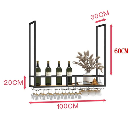 Ceiling Mounted Wine Rack With Glass And Bottle Holder Space Saving Dope Vintage Metal Suspension Shelf For Kitchen Bar And Garage 3 In 1 Overhead Organizer For Glassware Bottles And Plants