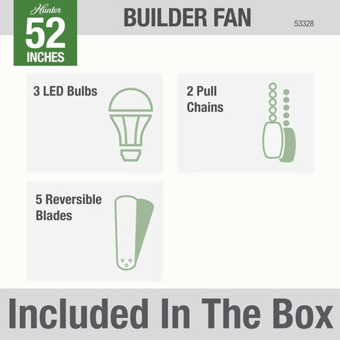 Diagram showing contents of 52 Inch Indoor Ceiling Fan With LED Lights For Cozy Bedroom Living Room Or Kitchen Low Profile Flush Mount No Remote Five Blades Brushed Nickel Finish Pull Chain Easy Setup And Bright Energy Efficient Lighting
