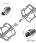 Heavy Duty Chrome Molybdenum Steel Bicycle Pedal Extenders 1 Pair Fits Nine Sixteenth Inch Threaded Pedals For SPD MT MTB BMX Road Street Bikes And Cruisers, showing left and right extenders with labels