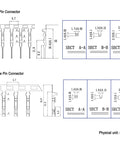 Technical diagram of 2.54mm Dupont Style Wire Connector Kit showing male and female pin dimensions for Pro DIY Electronics Projects.