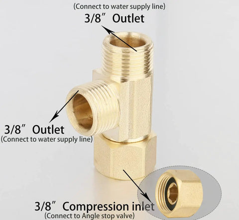 Three Eighths Inch Compression Tee Fittings Water Line Splitter With Angle Stop Add A Tee Brass 3 Way Valve Lead Free DIY Friendly Plumbing Connector For Potable And Non Potable Water