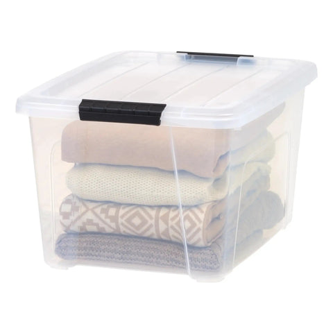 32 Qt Clear Plastic Storage Bin With Lid, Stackable Tote Containers With Black Latch Buckles, See Through Body For Quick Item ID