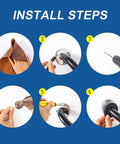 Installation steps for Built Like A Tank Matte Black Stainless Steel Grab Bars 12 Inch Handrail with tools visible.